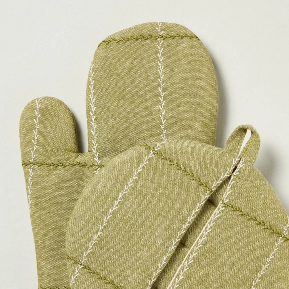 Set of 2 Faux Stitched Grid Oven Mitts Green Hearth & Hand™ with Magnolia